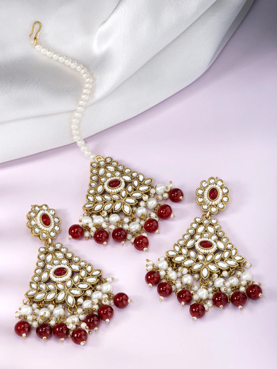 Glamorous Gleaming Bridal Maang Tikka - Maroon