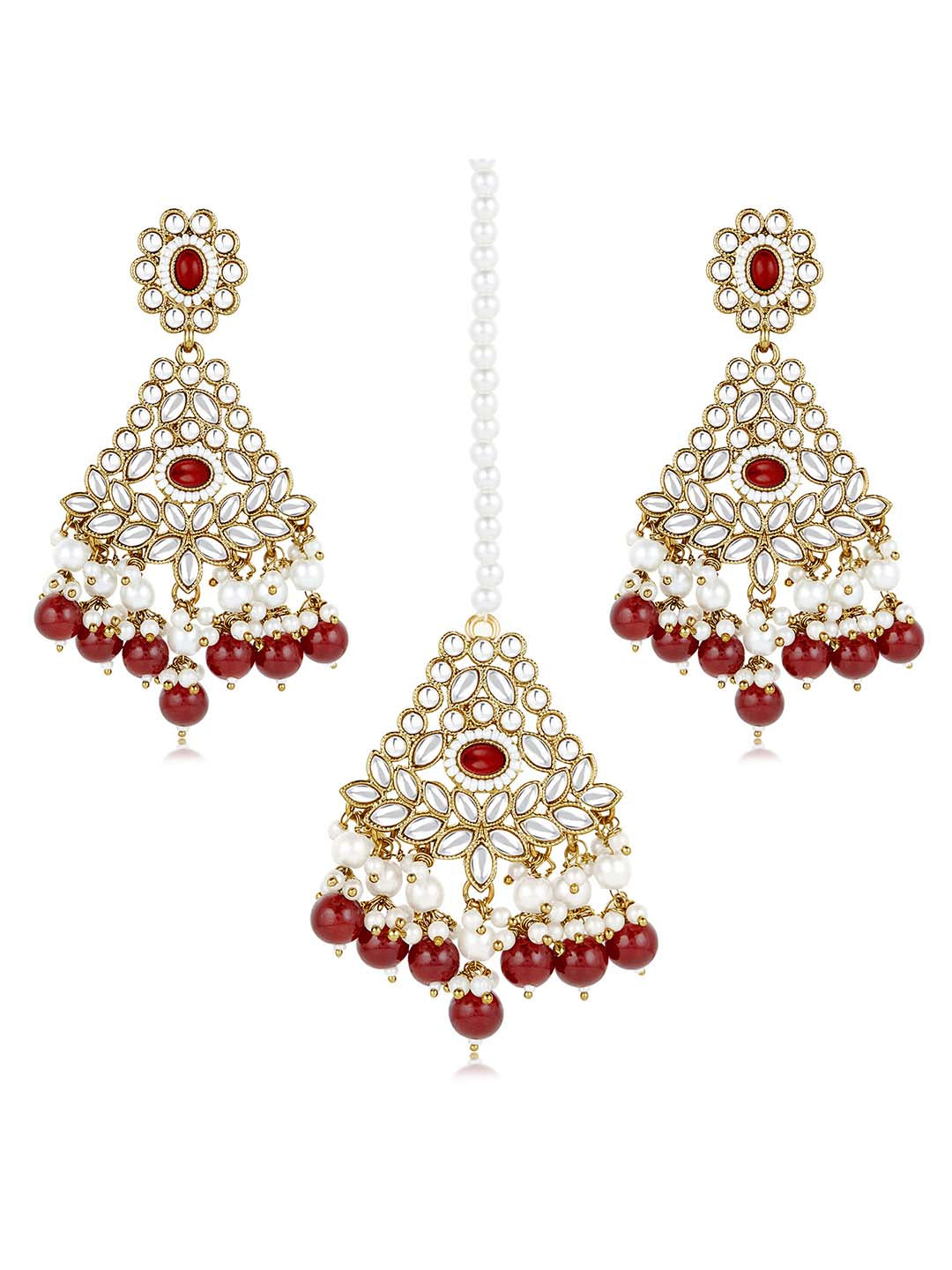 Glamorous Maroon Maang Tikka Set