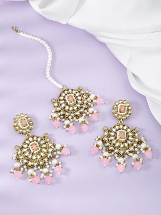 Soft Glow Elegant Maang Tikka Set - Light Pink