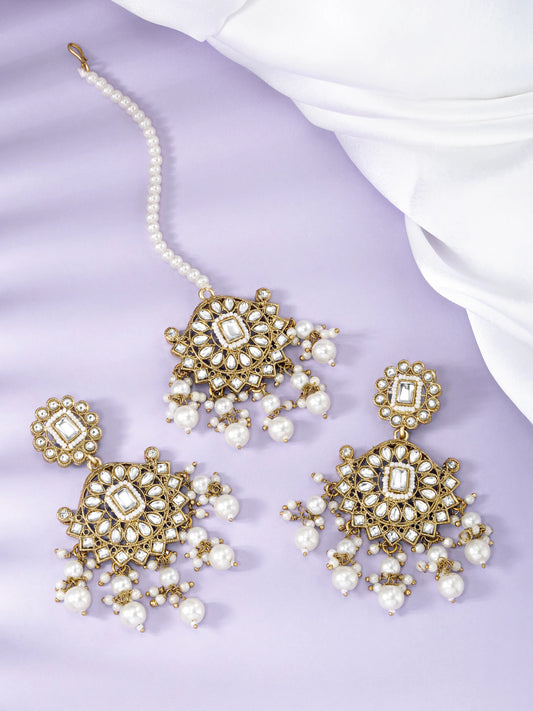 Soft Glow Elegant Maang Tikka Set - White