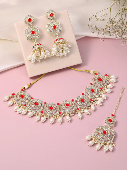 Floral Pearl Drop Bridal Necklace Set