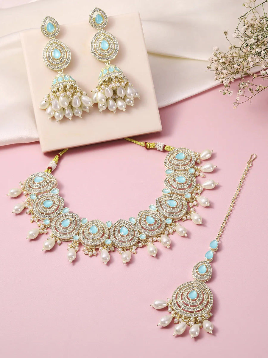 Elegant Pearl Drop Bridal Necklace Set