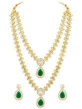 Peora Gold Kundan Necklace Set With Green Drops