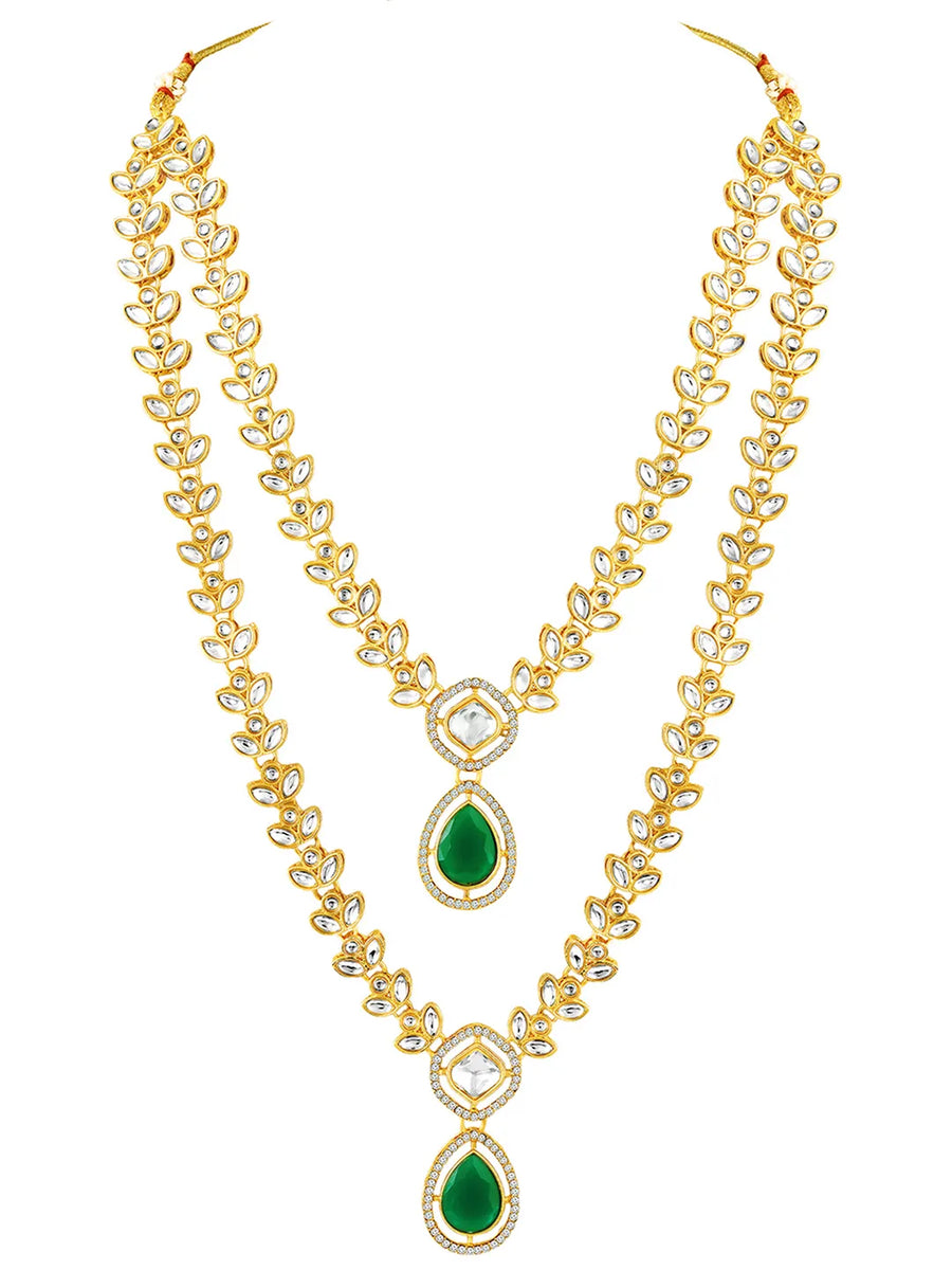 Peora Gold Kundan Necklace Set With Green Drops