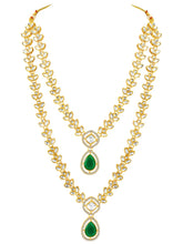Peora Gold Kundan Necklace Set With Green Drops