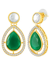 Peora Gold Kundan Necklace Set With Green Drops