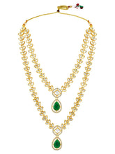 Peora Gold Kundan Necklace Set With Green Drops