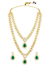 Peora Gold Kundan Necklace Set With Green Drops