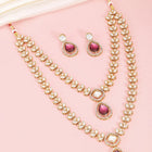 Peora Gold Kundan Necklace Set With Pink Drops