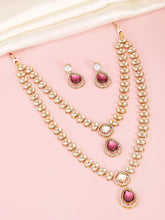 Peora Gold Kundan Necklace Set With Pink Drops