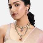 Peora Gold Kundan Necklace Set With Pink Drops