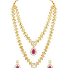 Peora Gold Kundan Necklace Set With Pink Drops