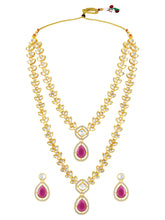 Peora Gold Kundan Necklace Set With Pink Drops