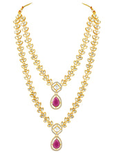 Peora Gold Kundan Necklace Set With Pink Drops