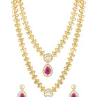 Peora Gold Kundan Necklace Set With Pink Drops
