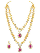 Peora Gold Kundan Necklace Set With Pink Drops