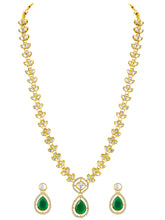 Peora Gold Kundan Leaf Green Necklace Set