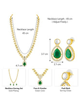 Peora Gold Kundan Leaf Green Necklace Set