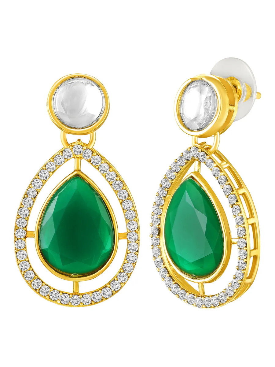 Peora Gold Kundan Leaf Green Necklace Set