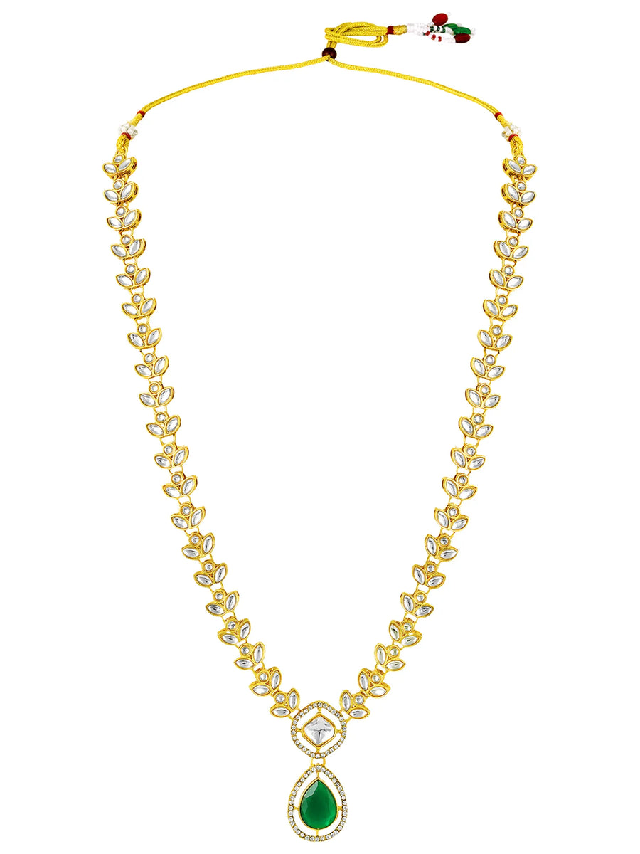 Peora Gold Kundan Leaf Green Necklace Set
