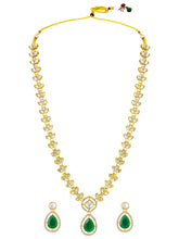 Peora Gold Kundan Leaf Green Necklace Set