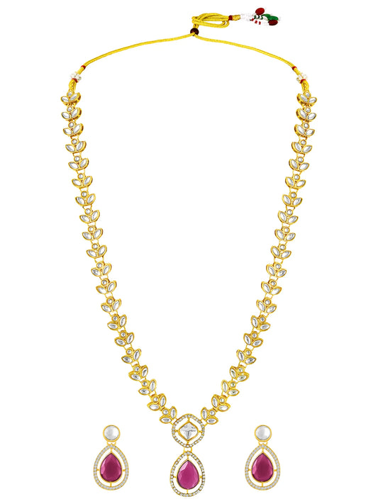 Peora Gold Kundan Leaf Pink Necklace Set
