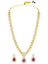 Peora Gold Kundan Leaf Pink Necklace Set