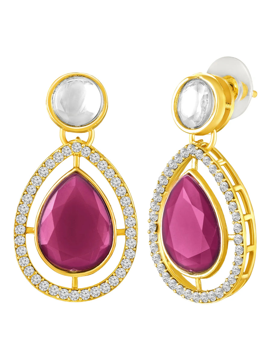 Peora Gold Kundan Leaf Pink Necklace Set