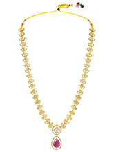 Peora Gold Kundan Leaf Pink Necklace Set