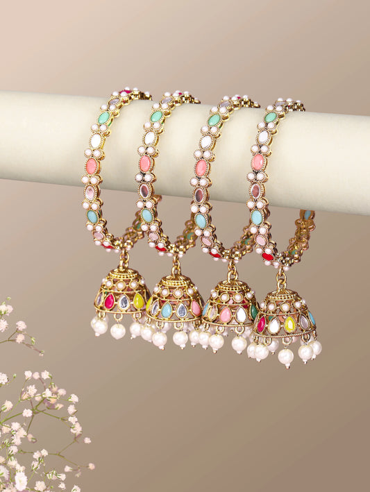 Heritage Dangler Jhumki Bangle Set - Multi-color