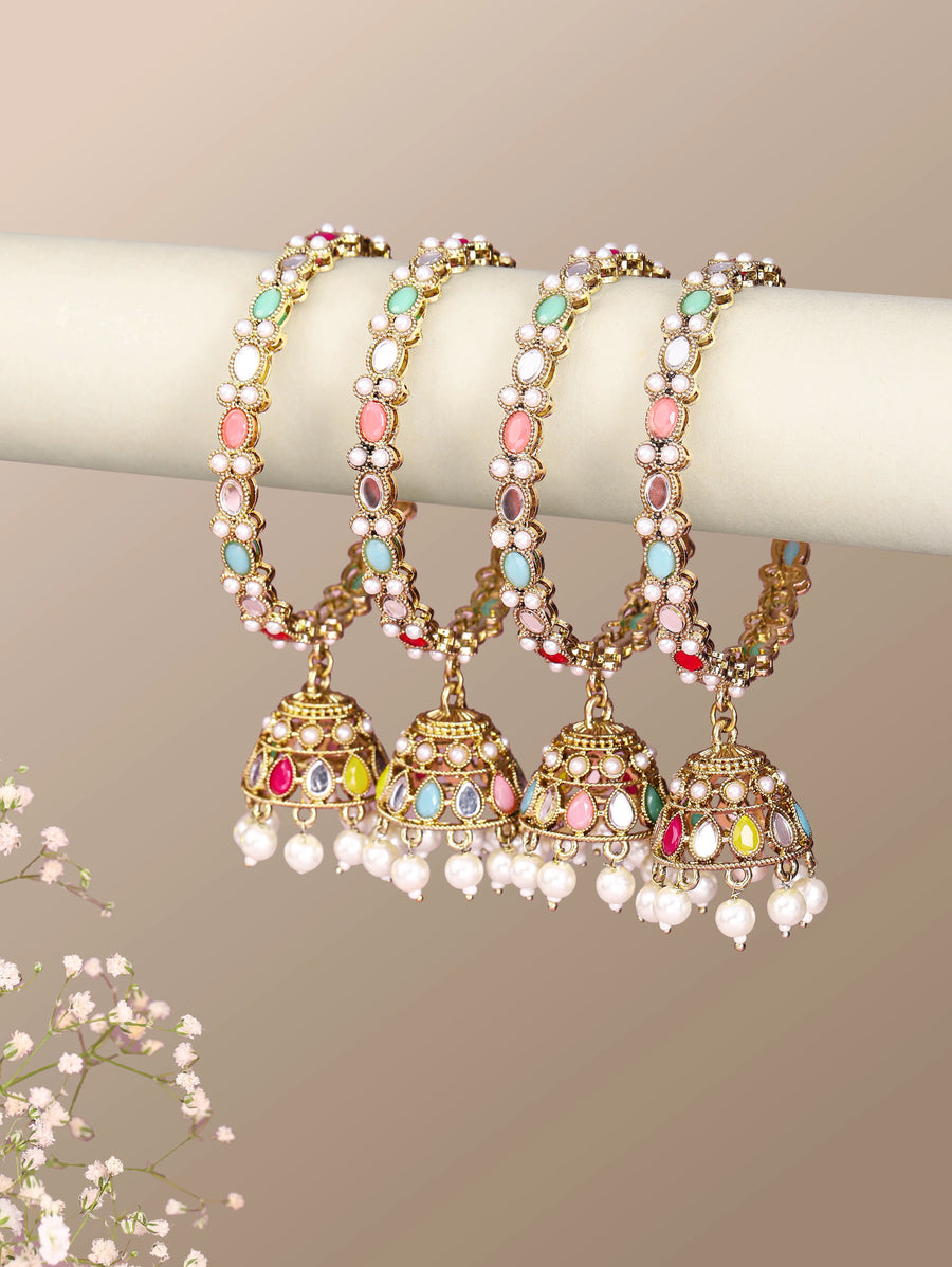 Heritage Dangler Jhumki Bangle Set - Multi-color