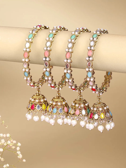Heritage Dangler Jhumki Bangle Set - Multi-color