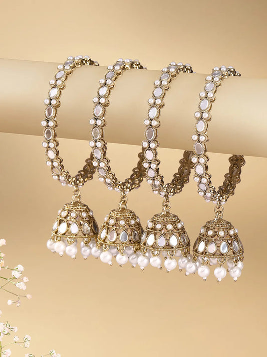 Heritage Dangler Jhumki Bangle Set - White