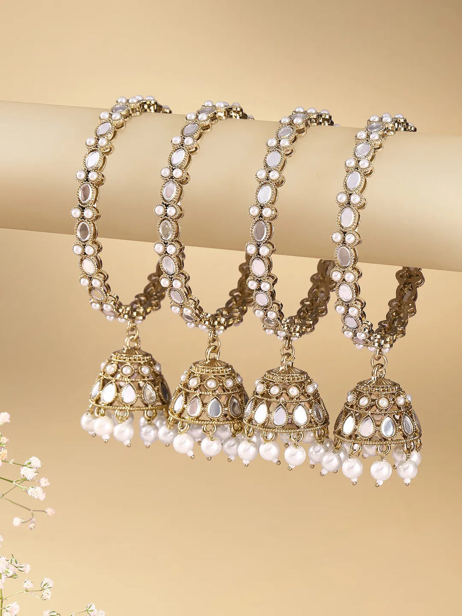 Heritage Dangler Jhumki Bangle Set - White