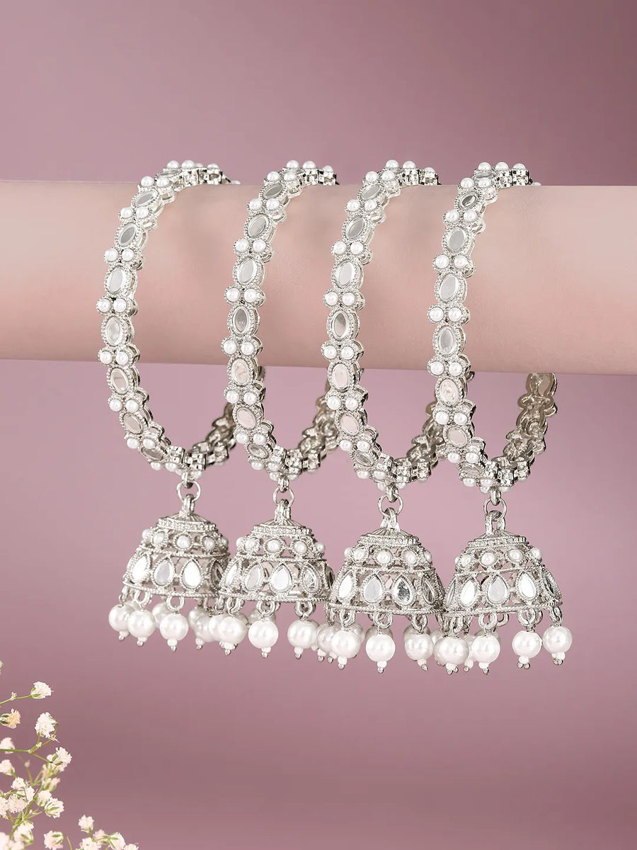 Heritage Dangler Jhumki Bangle Set - White