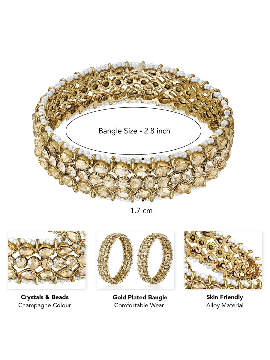 Peora Royal Shimmering Polki Gold Pearl Bangle Set