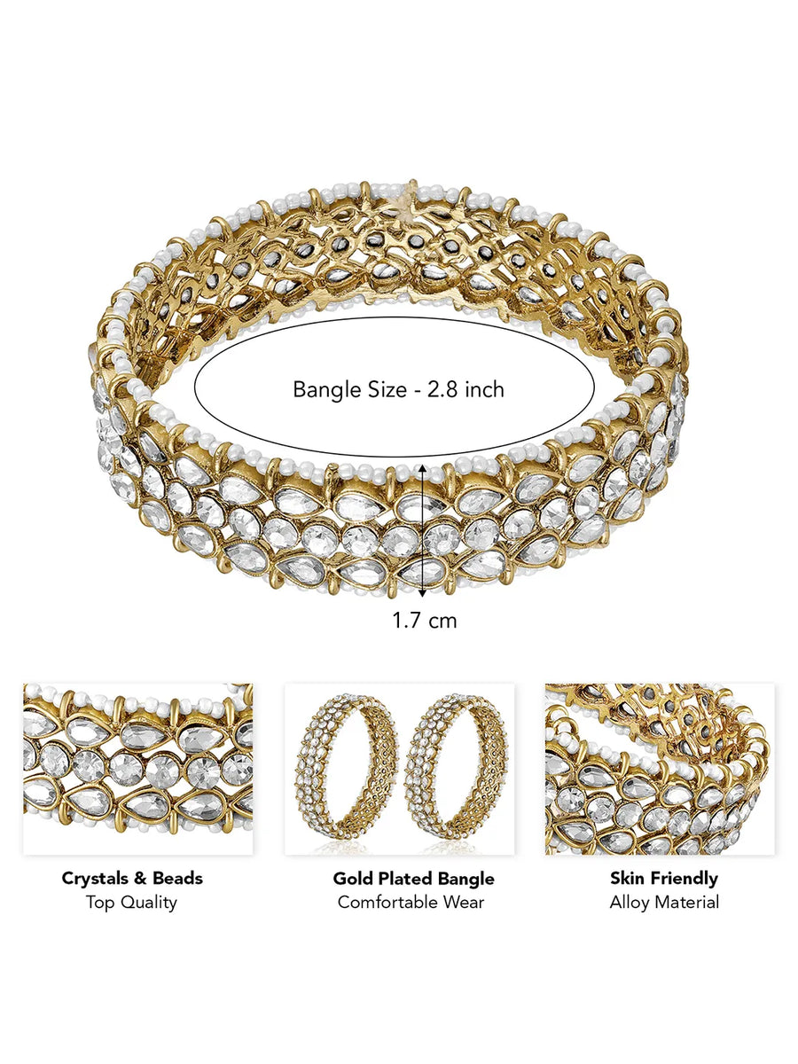Peora Royal White Polki Gold Pearl Bangle Set