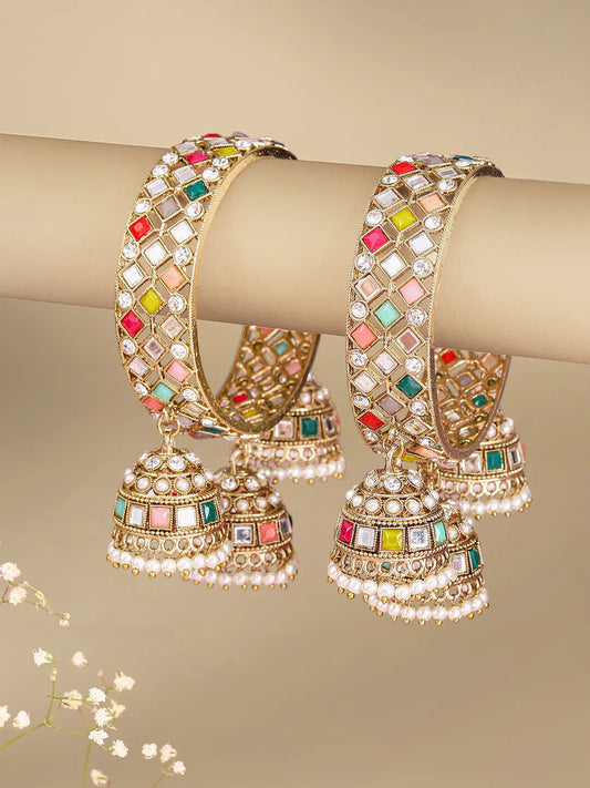 Heritage Jhumka Kundan Bangles,with colorful gemstones. Best for your ethnic & festive wear.