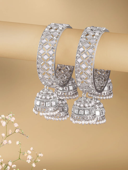 Heritage Jhumka Kundan Bangles,with Silver plating white colour gemstones. Best for your ethnic & festive wear.