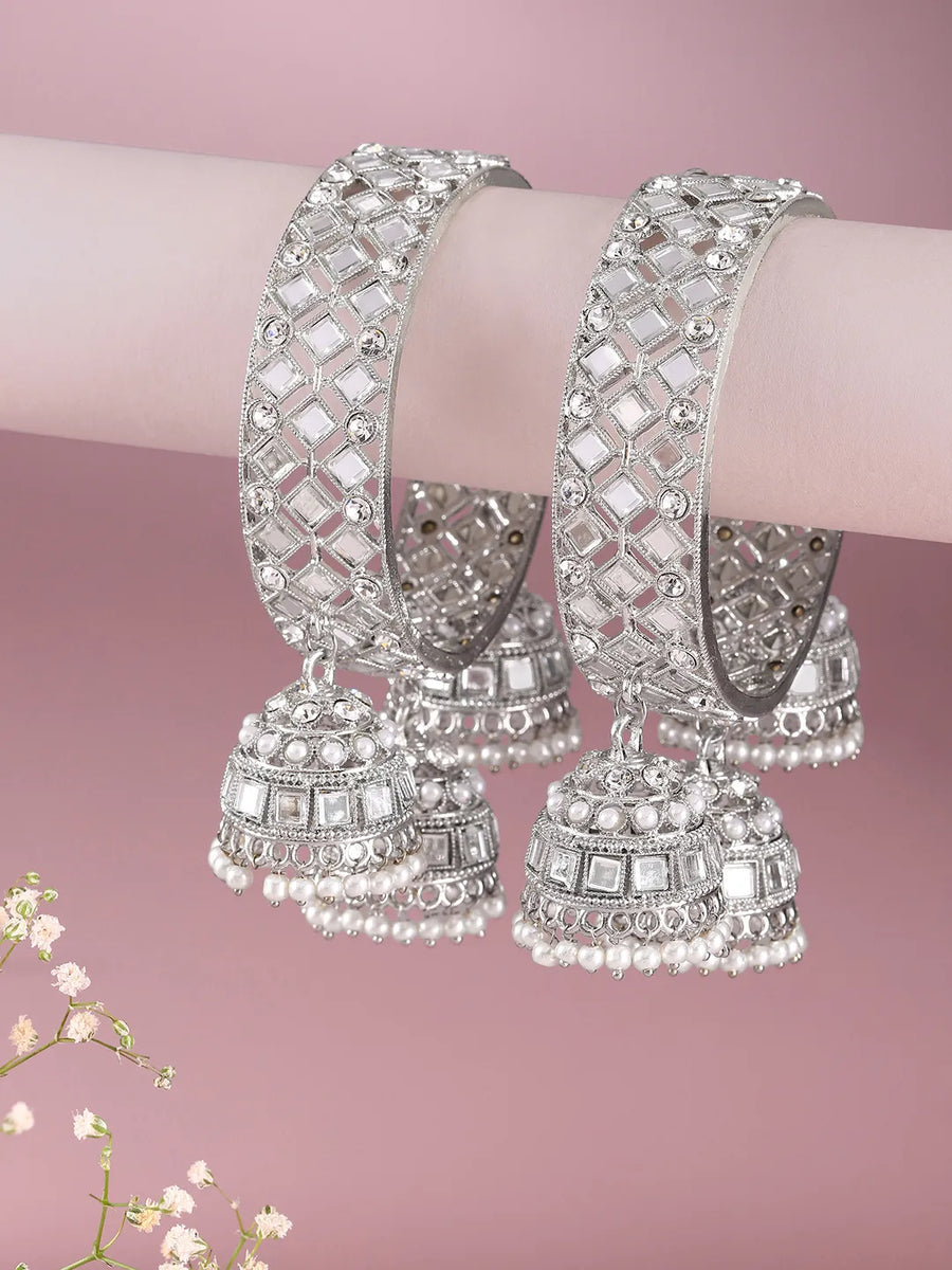 Heritage Jhumka Kundan Bangles - Silver