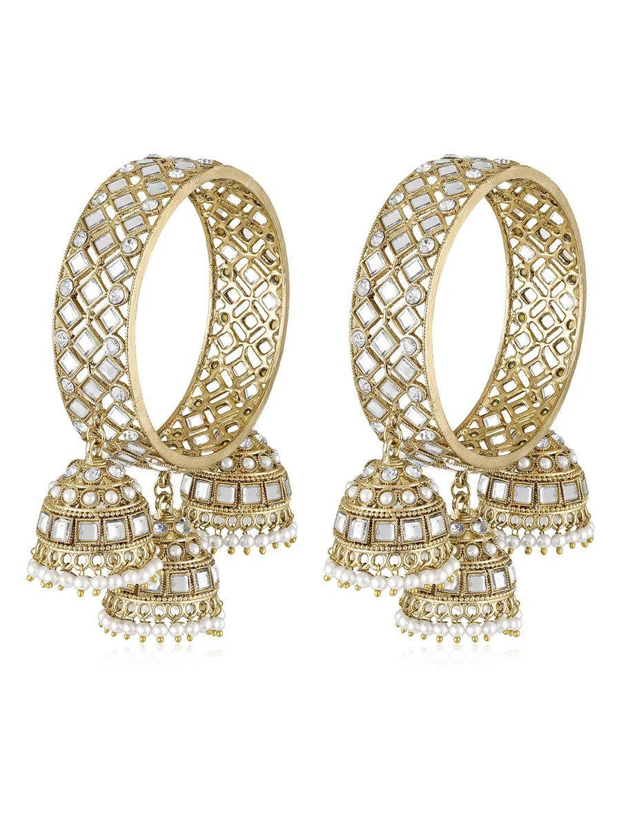 Heritage Jhumka Kundan Bangles,with white colour gemstones. Best for your ethnic & festive wear.