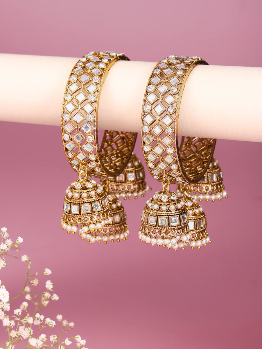 Heritage Jhumka Kundan Bangles - Gold