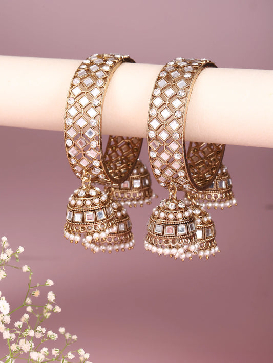 Heritage Jhumka Kundan Bangles - Gold