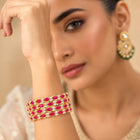Gold Plated Ruby Crystal Classic Bangle Set