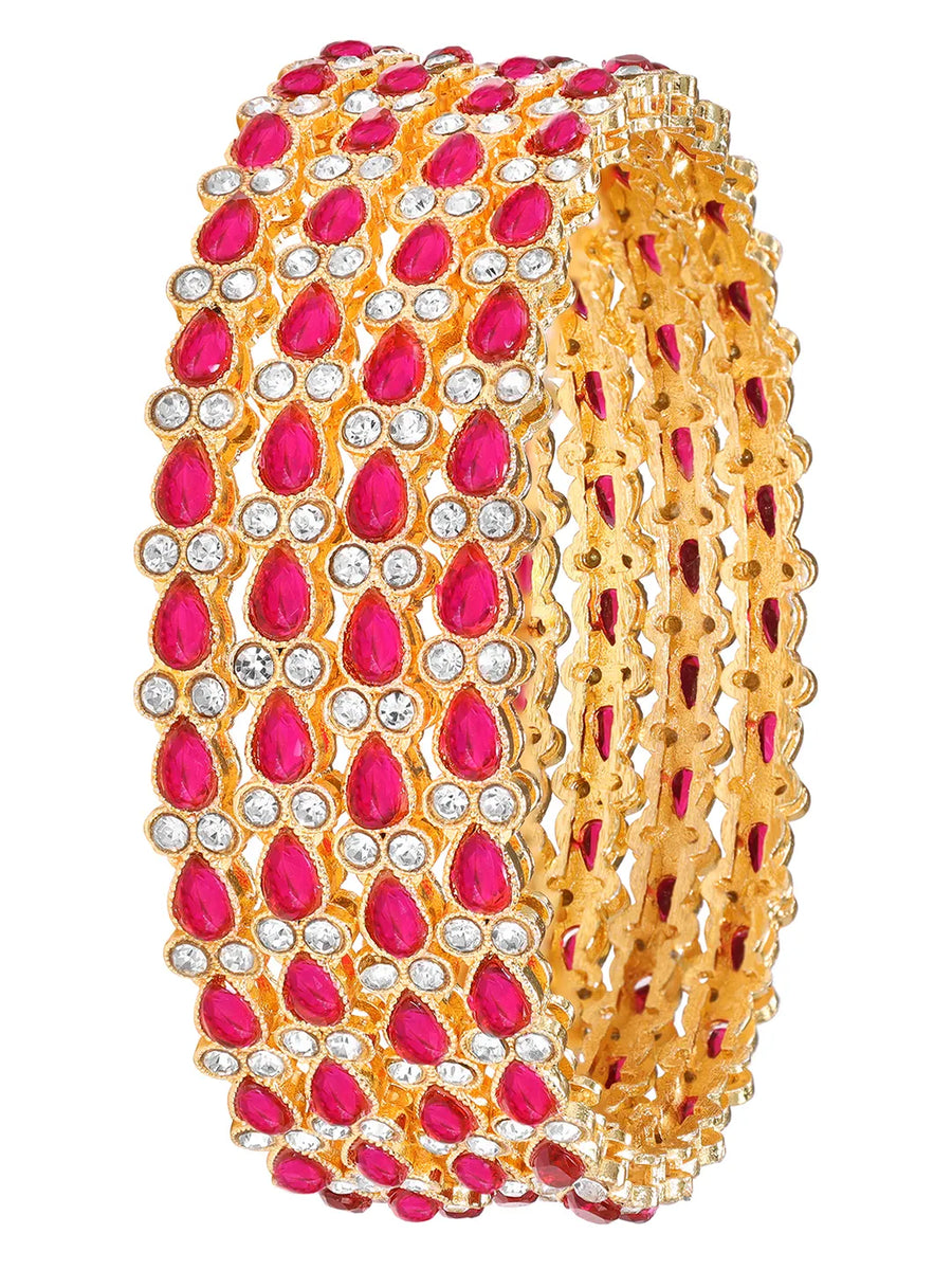 Gold Plated Ruby Crystal Classic Bangle Set