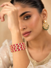 Gold Plated Ruby Crystal Classic Bangle Set