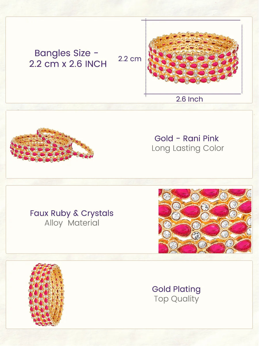 Gold Plated Ruby Crystal Classic Bangle Set