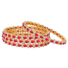 Gold Plated Ruby Crystal Classic Bangle Set