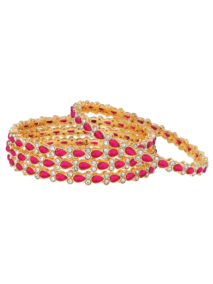 Gold Plated Ruby Crystal Classic Bangle Set