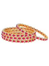 Gold Plated Ruby Crystal Classic Bangle Set